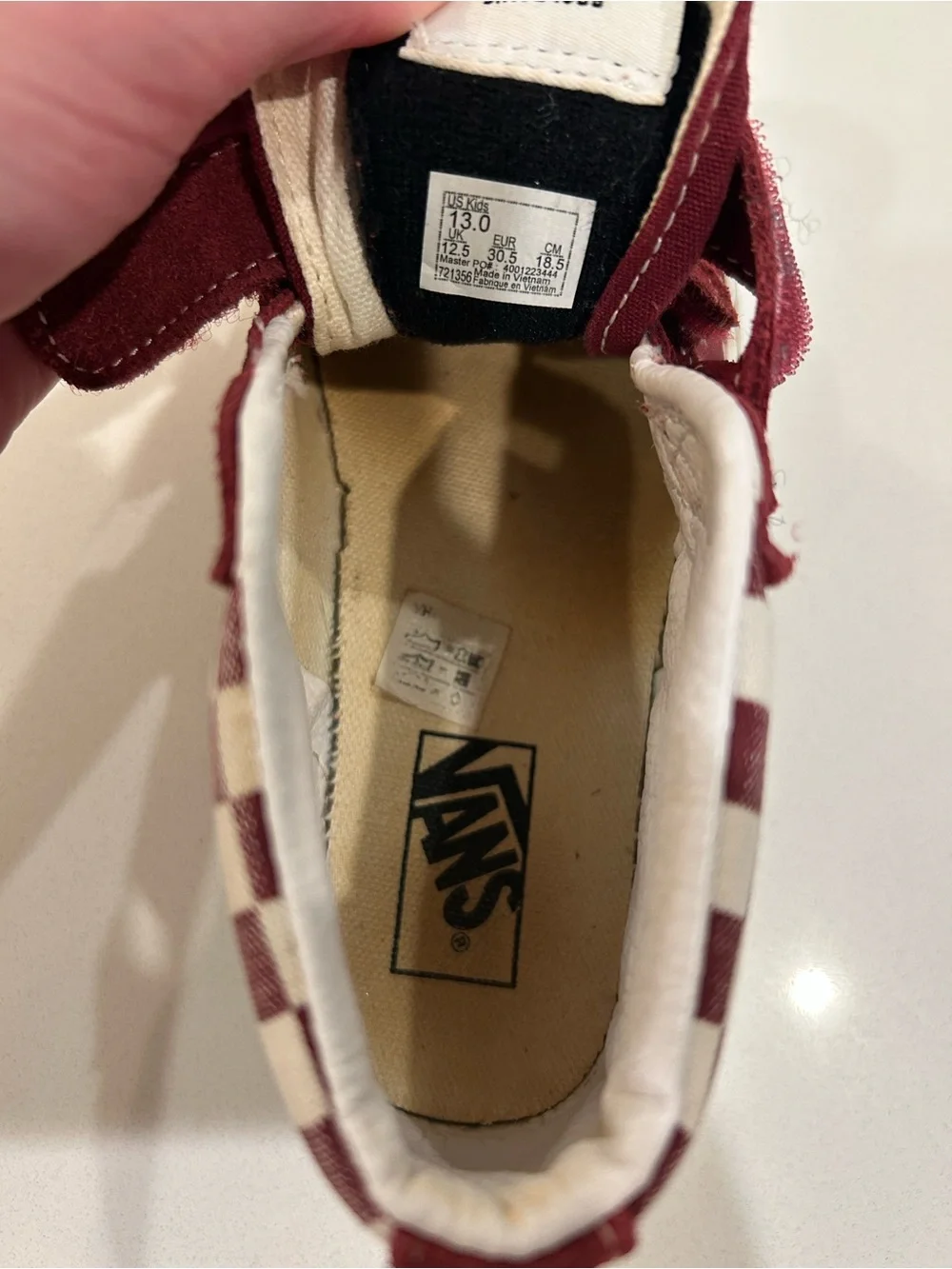 Preloved Vans Red/Maroon Checkerboard Mid Sk8 Kids Shoes Size 13!